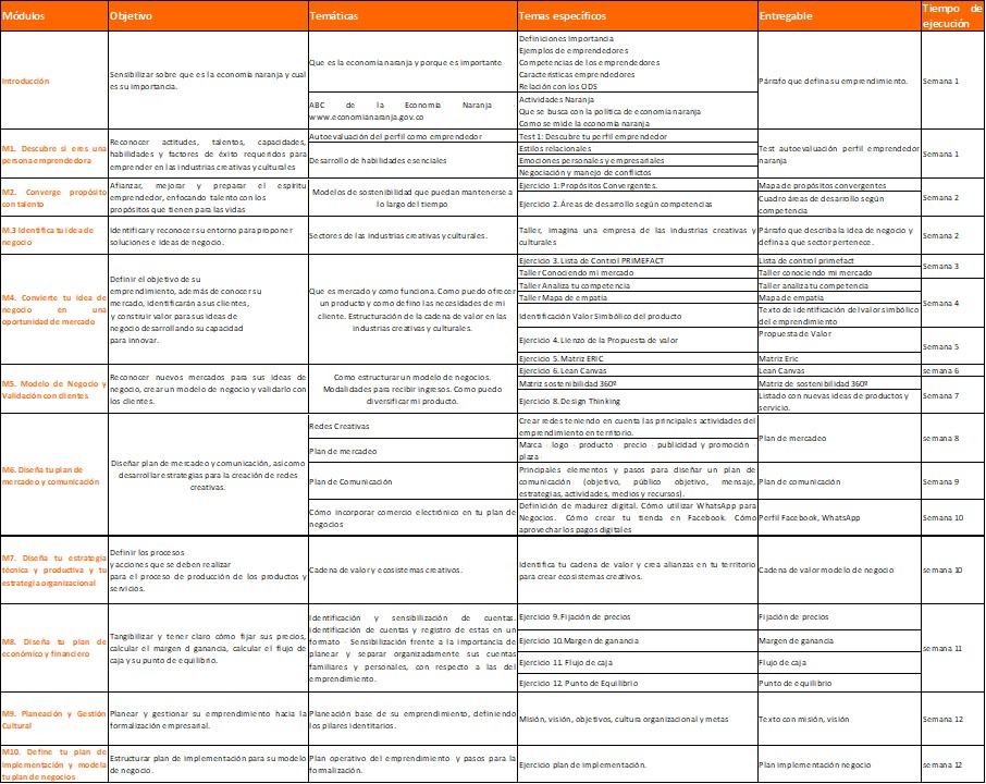 Metodología y contenidos del programa de formación
